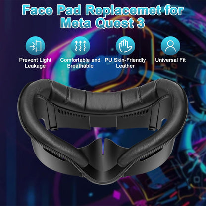 VR Face Cover Pad, Facial Interface Compatible with Meta/Oculus Quest 3 Accessories, Soft PU Face Cushion as Replacement for Quest 3, Cotton Face Cushion as Replacement for Meta Quest 3 Accessories
