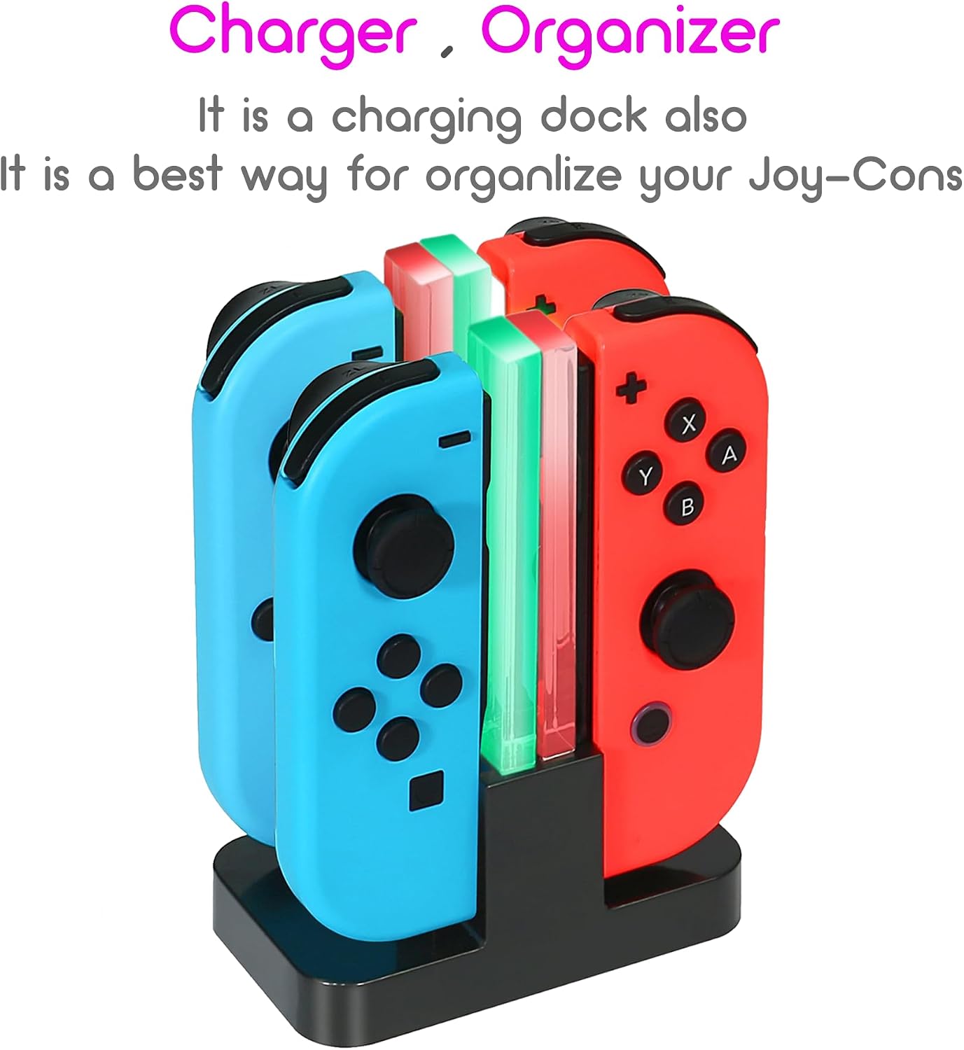 4-in-1 Charging Dock for Nintendo Switch Joy-Con Controllers, Fast Charge Station with USB-C Charging Cable, Black