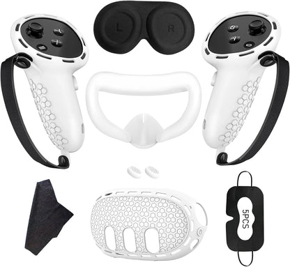 7 in 1 Silicone Cover Compatible with Meta/Oculus Quest 3 Accessories, VR Silicone Headset Controller Shell, Eyes, Face, Touch Controller Grip Case & Lens Cover-Black