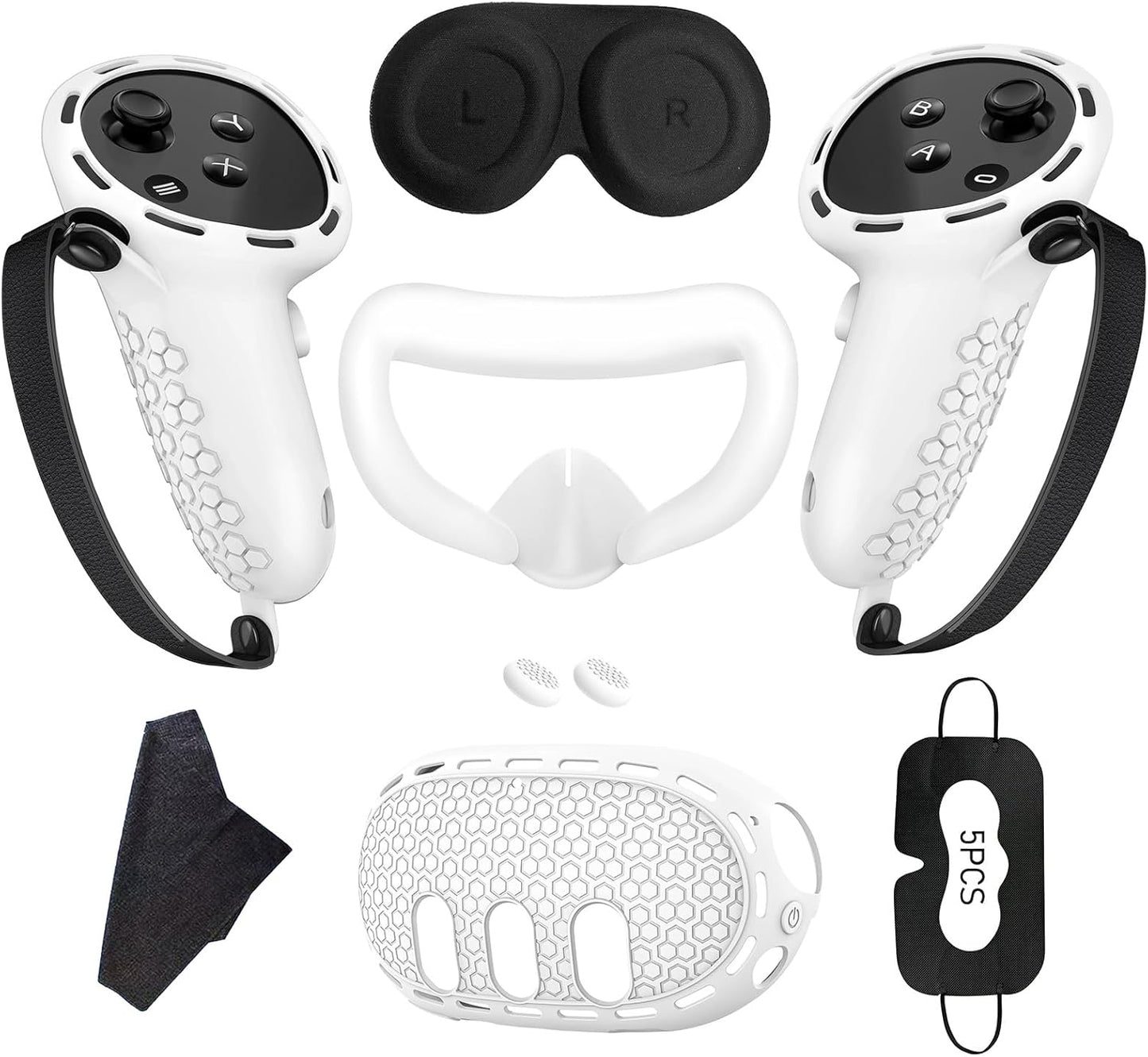 7 in 1 Silicone Cover Compatible with Meta/Oculus Quest 3 Accessories, VR Silicone Headset Controller Shell, Eyes, Face, Touch Controller Grip Case & Lens Cover-Black