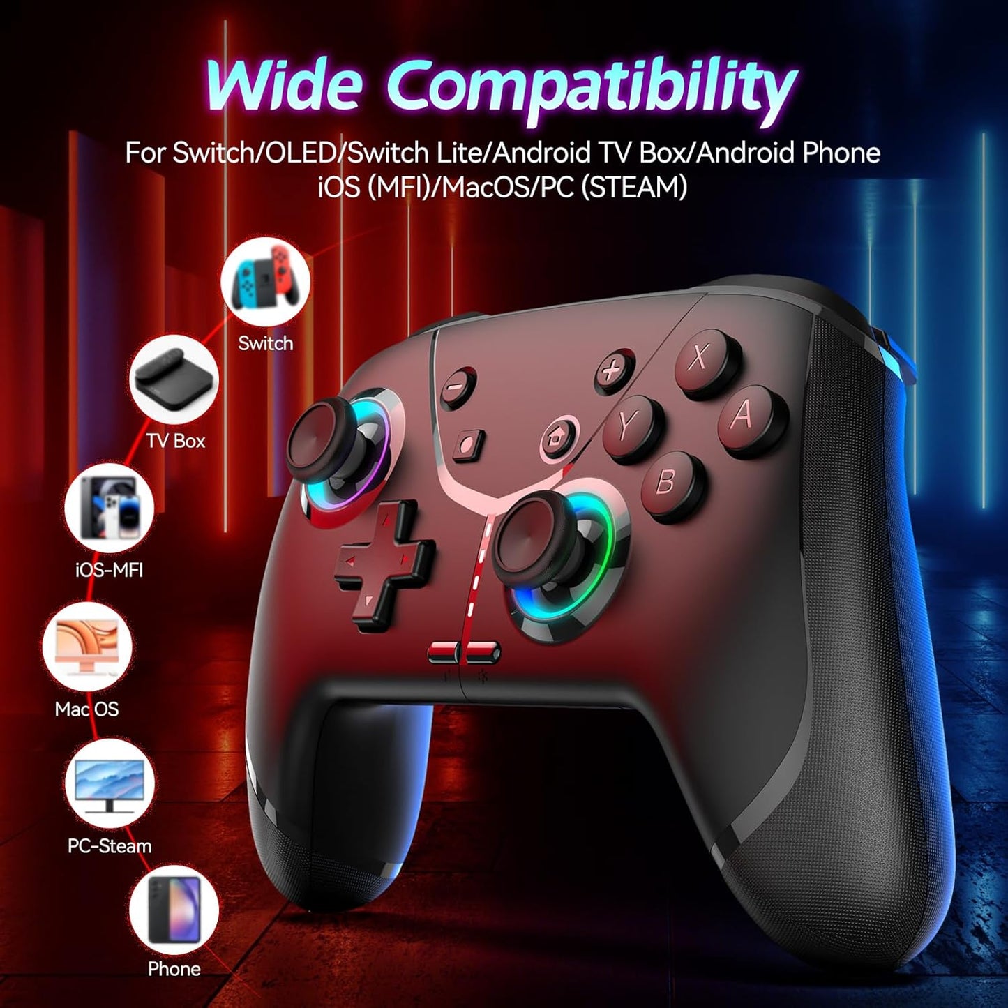 Switch Controller, Wireless Pro Controller for Nintendo Switch 2/Switch/Lite/OLED, Bluetooth controllers Compatible with iPhone/Mac/iPad/iOS/Android/Phone/PC/Steam and TV with Programming/RGB4