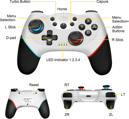 Zakgbxbig Wireless Pro Controller for Switch Lite, Controller for Switch Remote Gamepad Joystick, Turbo and Dual Vibration (White)