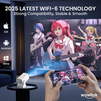 Projector [Auto Focus & 1080P Native & Bulit-in Apps] 4K Support Auto Correction Air Remote WiFi 6 Bluetooth 5.4 Portable Projector Compatible with HDMI/TV Stick/Memory Stick/Laptop, White