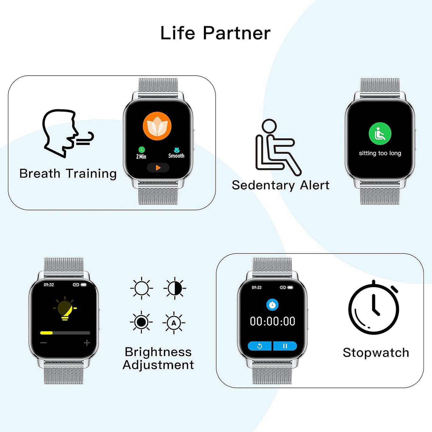 Popglory Smart Watch Answer/Make Calls & 2 Straps, 1.85" Large Smartwatch for Women Men, Fitness Watch Blood Pressure, Blood Oxygen, Heart Rate Tracking, Step Counter for iPhone & Android