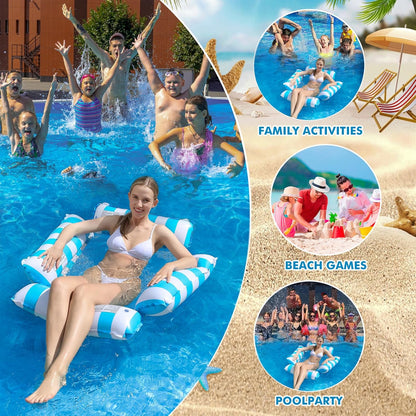Inflatable Pool Float Chair Lounge for Adults and Kids Floating,Stripe Pattern Float Hammock for Pool Party Summer Water Fun