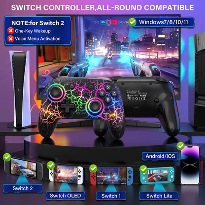 Wireless Game Controller Compatible with Nintendo Switch 2, Switch, OLED and Lite, Ergonomic Gaming Gamepad