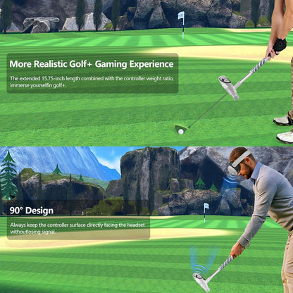 Golf Grip Attachment Compatible with Meta Quest 3/ 3s/2 Accessories， Tracking Signal，80-degree design of golf clubs，Non-Slip VR Handle Grip