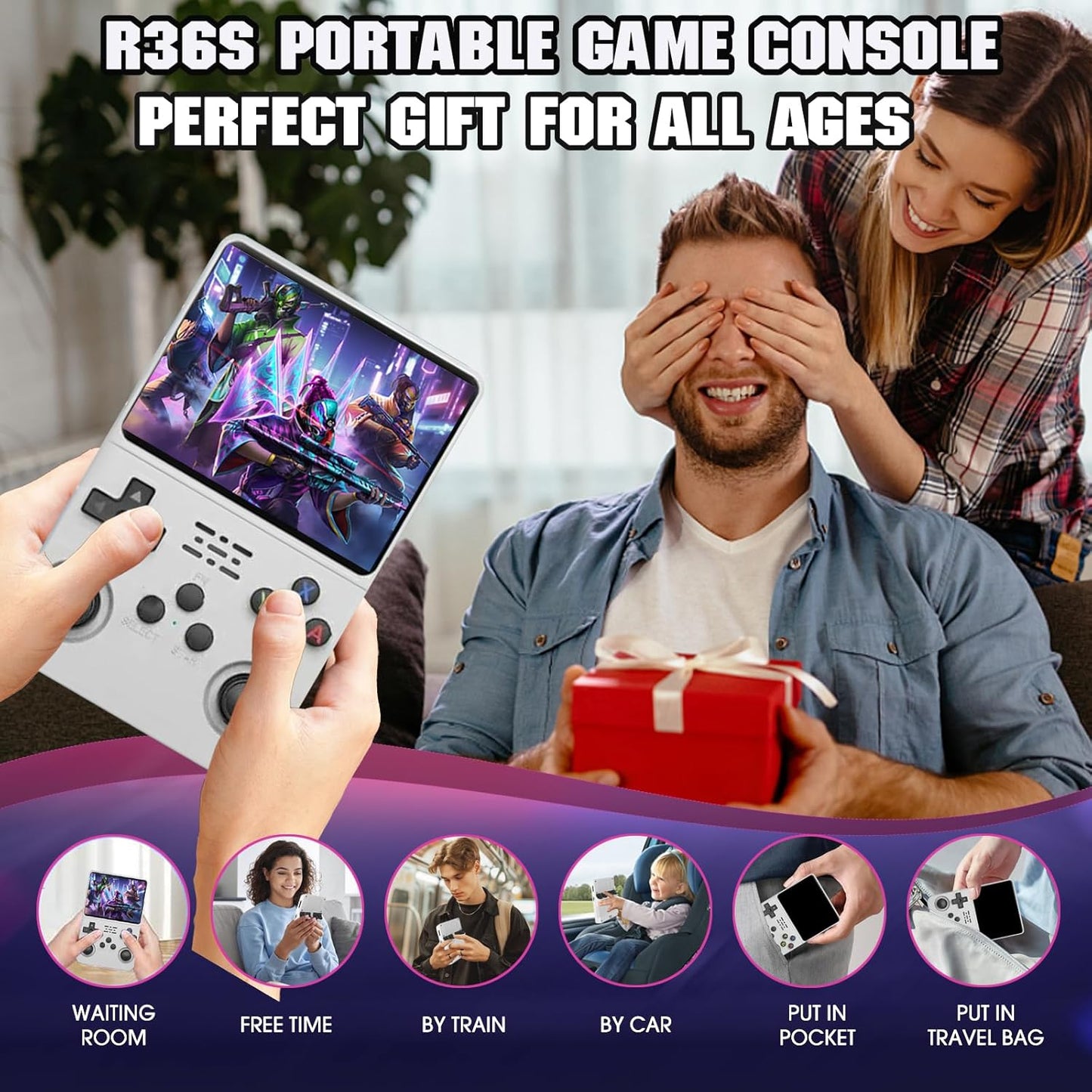 R36s 3.5 Inch Retro handheld model, 21000+ Games Retro handheld model, Video handheld model with Dual Stylem Linux/Garlic Supports & Dual 3D Joysticks 128G (White)