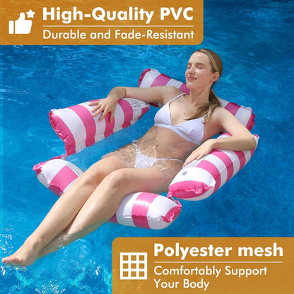 Inflatable Pool Float Chair Lounge for Adults and Kids Floating,Stripe Pattern Float Hammock for Pool Party Summer Water Fun