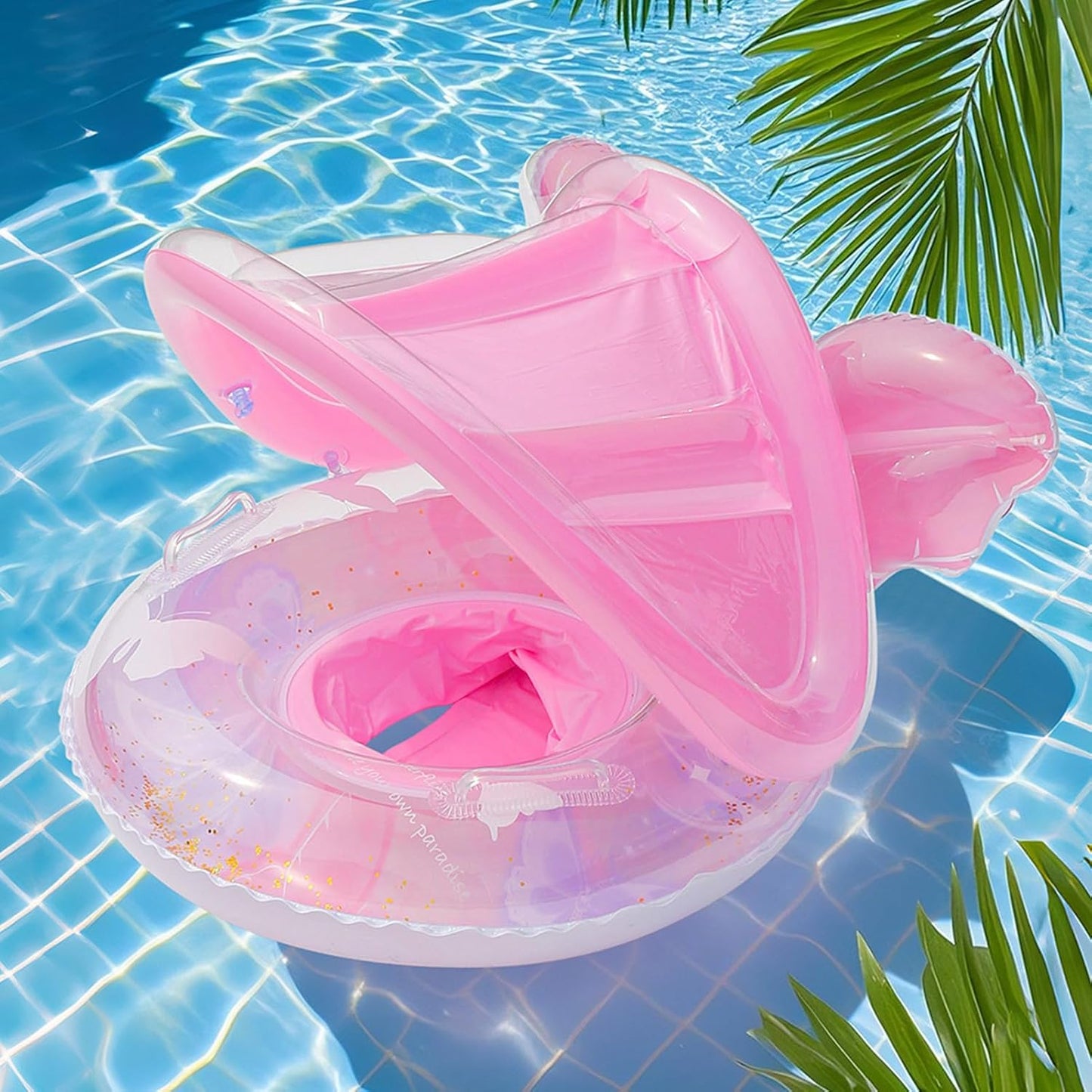 Baby Pool Float, Sun Protection Baby Canopy Pool Float, Butterfly Shape Raft Mat Lounge Boat for Outdoor Summer Swimming
