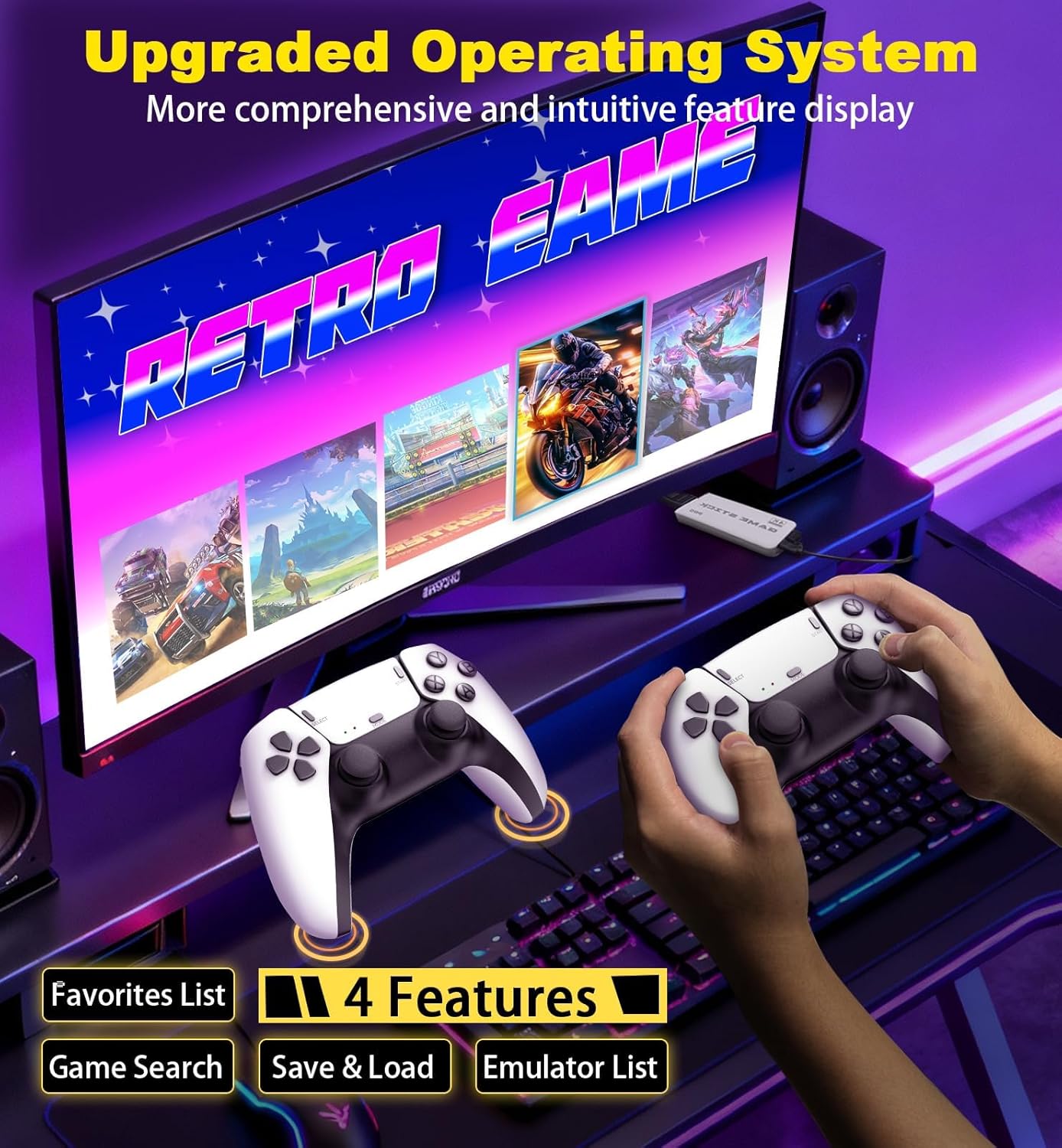 Retro handheld model with 20000+ Games & 23 Emulators, 4K HDMI Game Stick, Wireless Retro handheld model Retro Drive, Dual 2.4GHz Wireless Controllers Plug and Play Video handheld model for TV