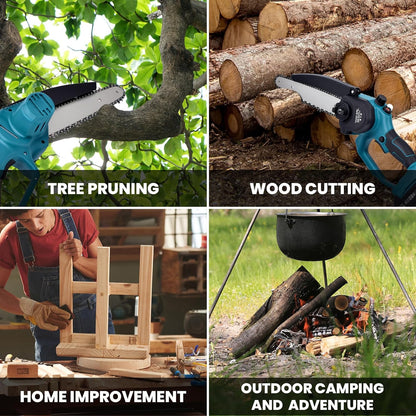 21V Cordless 2-in-1 Pole Saw & Mini Chainsaw Combo, 8″& 6″ Guide Bar Chains, Battery Powered Tree Trimmer, Protective Handle, Auto-Oil System, Includes Case & Safety Kit (Chainsaw)
