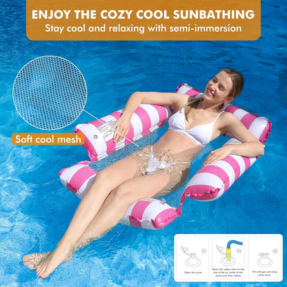 Inflatable Pool Float Chair Lounge for Adults and Kids Floating,Stripe Pattern Float Hammock for Pool Party Summer Water Fun