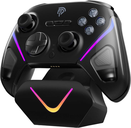 EasySMX D10 Wireless Gaming Controller – Bluetooth Gamepad with TMR Joysticks, Dual-Mode Triggers, Mechanical Buttons, 1000Hz Polling, RGB Lights – for PC, Switch, Android, iOS – with Charging Dock