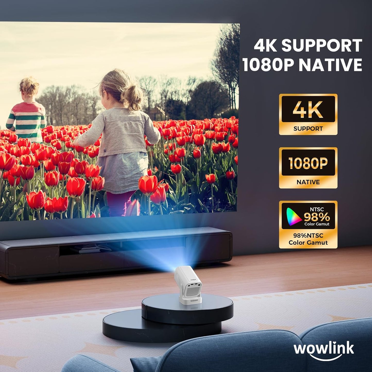 Projector [Auto Focus & 1080P Native & Bulit-in Apps] 4K Support Auto Correction Air Remote WiFi 6 Bluetooth 5.4 Portable Projector Compatible with HDMI/TV Stick/Memory Stick/Laptop, White