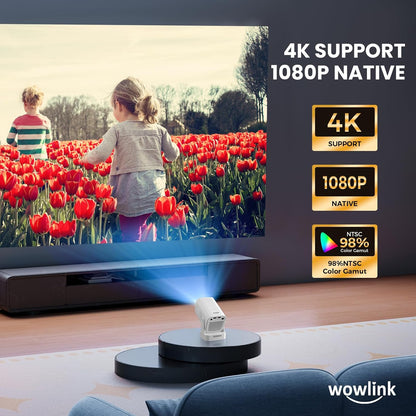 Projector [Auto Focus & 1080P Native & Bulit-in Apps] 4K Support Auto Correction Air Remote WiFi 6 Bluetooth 5.4 Portable Projector Compatible with HDMI/TV Stick/Memory Stick/Laptop, White