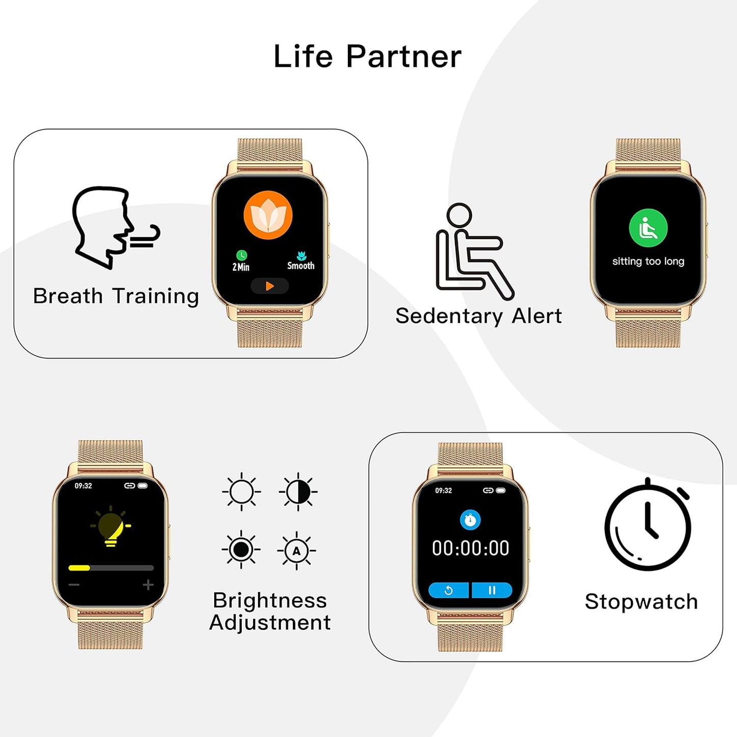 Popglory Smart Watch Answer/Make Calls & 2 Straps, 1.85" Large Smartwatch for Women Men, Fitness Watch Blood Pressure, Blood Oxygen, Heart Rate Tracking, Step Counter for iPhone & Android