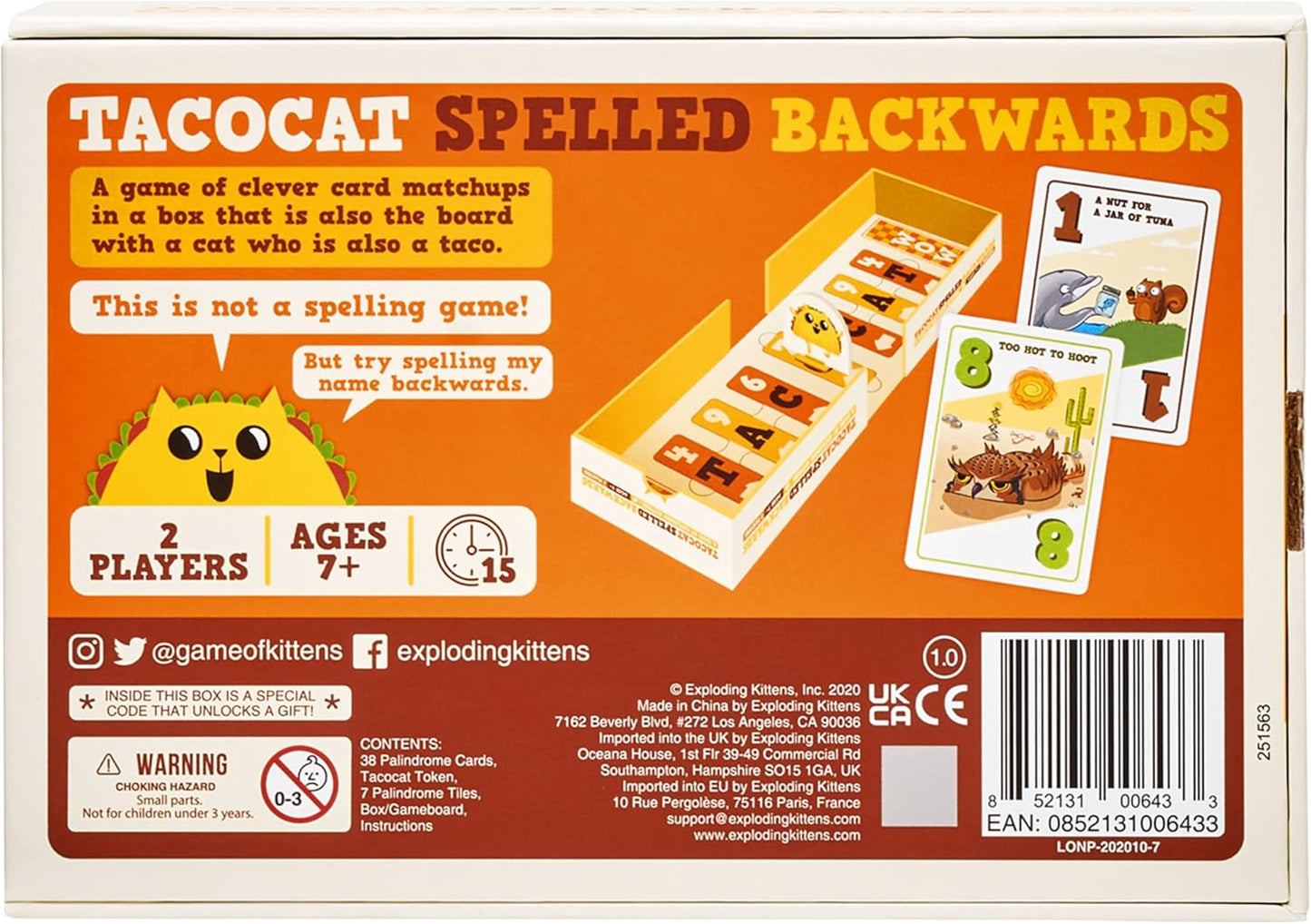 Exploding Kittens LLC Tacocat Spelled Backwards by Exploding Kittens - for Adults Teens- Fun Family Games