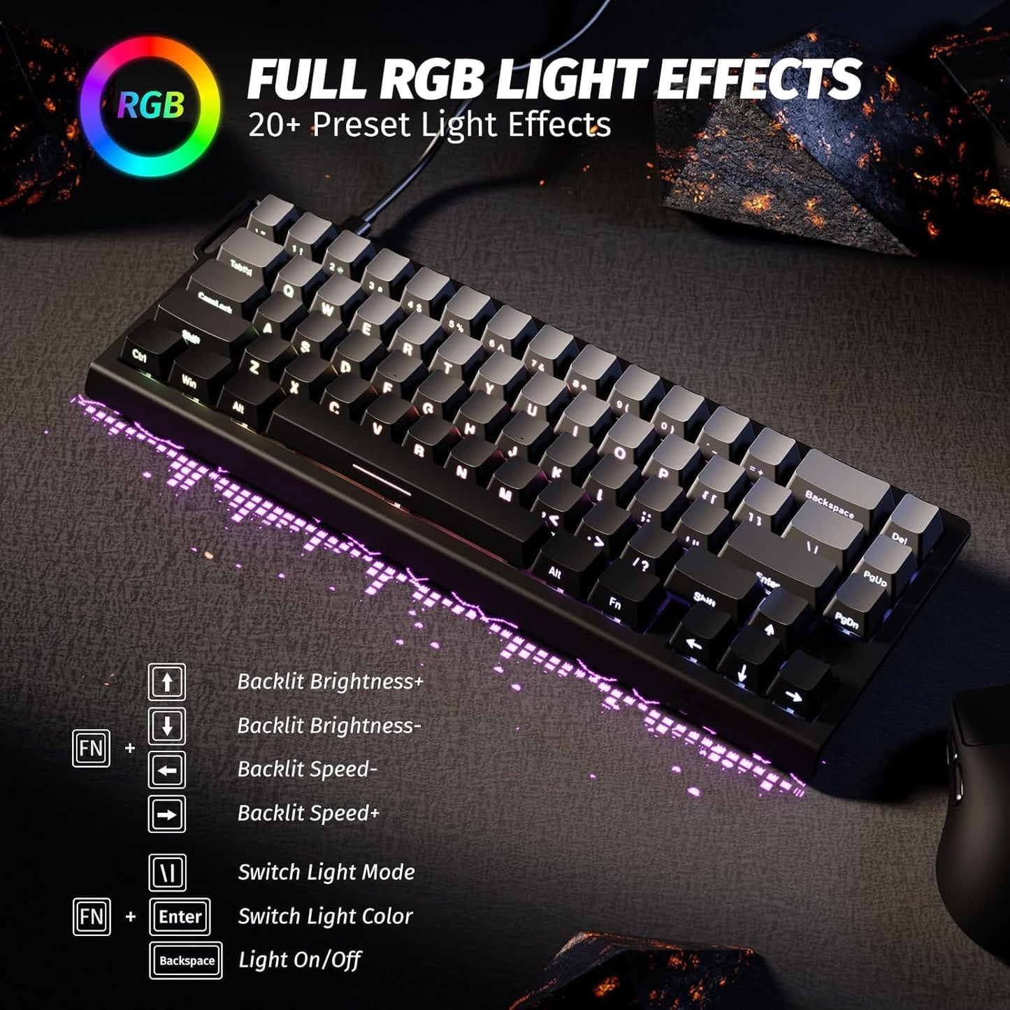 ATTACK SHARK X68 HE Rapid Trigger Mechanical Gaming Keyboard 60% Wired TKL with Adjustable Actuation,Hall Effect snap-fit Switch,8KHz Polling Rate,RGB Backlit,Top Mount for PC Mac Esport Gamer(Black)