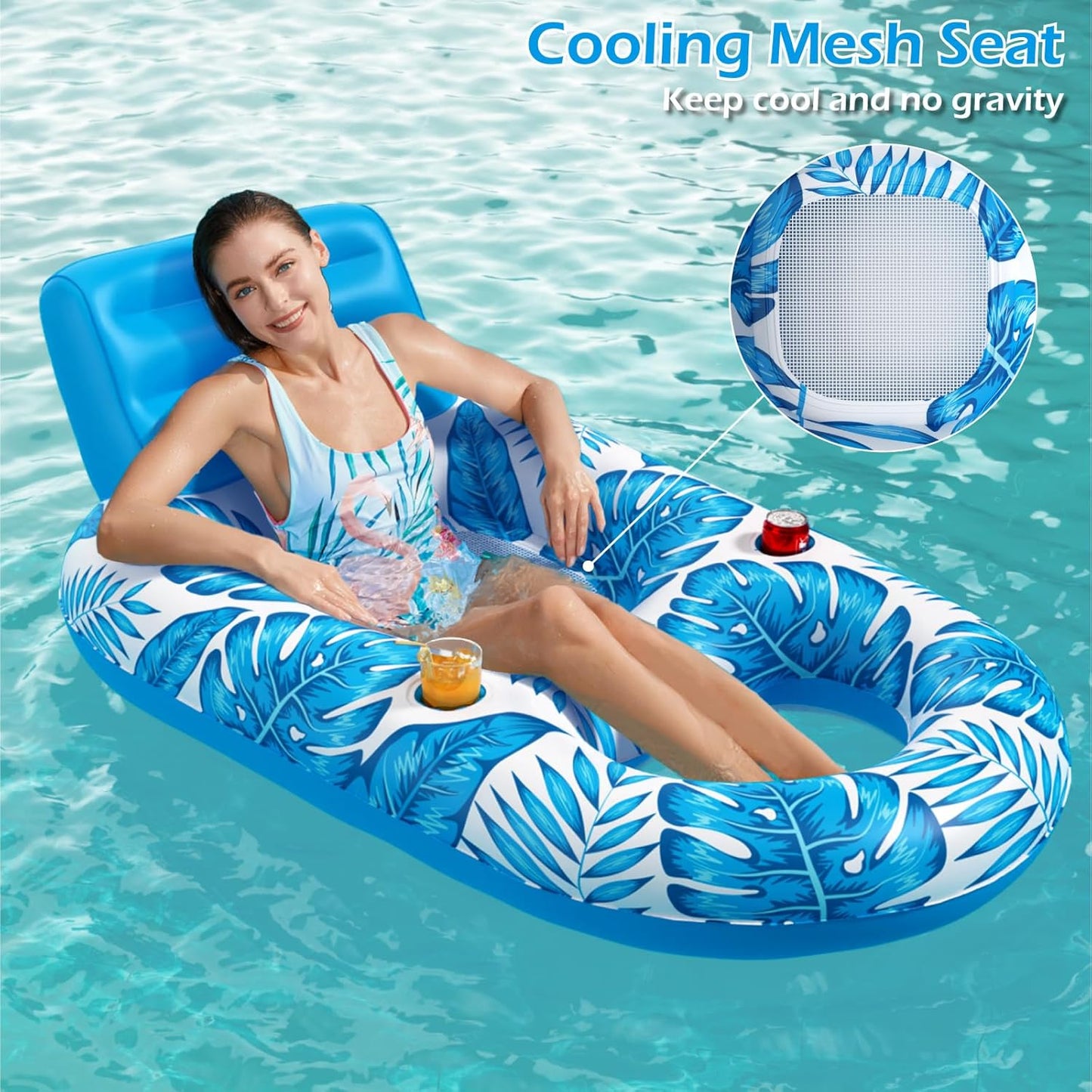 Jasonwell Inflatable Pool Floats Lounge - Large Heavy Duty Pool Float Raft Water Lounge Chair Lake Lounger River Float Party Floatie for Adults with Cup Holders Summer Beach Swimming Pool Toys