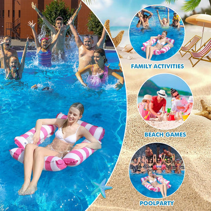 Inflatable Pool Float Chair Lounge for Adults and Kids Floating,Stripe Pattern Float Hammock for Pool Party Summer Water Fun