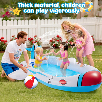 Inflatable Pool Splash Fun - 176cm Multi-Spray Kiddie Pool, Outdoor/Ages 3-10, Garden & Living Room Play