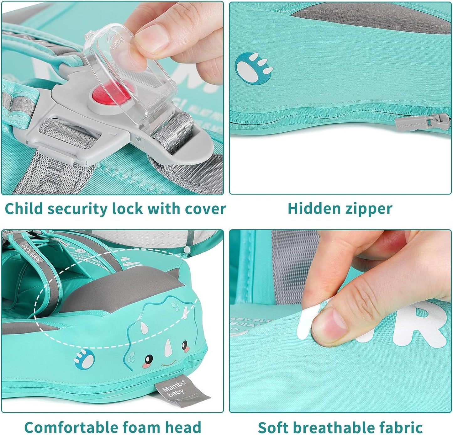 Mambobaby Float Non Inflatable Smart Swim Trainer Newest Size Improved Add Tail Never Flip Over UPF 50+ Sun Canopy Baby Swim Float Mambo Baby Float Solid Swimming Ring Infant Pool Float