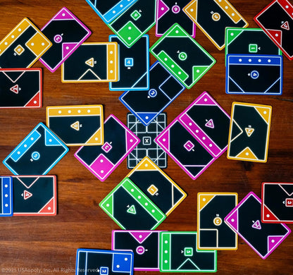 USAOPOLY TACTA Card Game, Fast-Paced Strategic Shape Matching Party Game for All Ages, Connect, Cover & Conquer to Win, Unique Gameplay with Deluxe Foil Cards, 2+ Players, Ages 7+