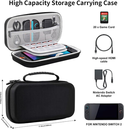 Lmcpa Carrying Case for Nintendo Switch 2 (2025) 7.9 Inch Console, Protective Hard Shell Portable Switch Travel Case, Durable Ballistic Nylon, Large Capacity, Accessories for Switch 2, Black