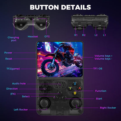 R36S Retro handheld model, handheld model with 3.5-in IPS HD Screen，Video handheld models with 64GB Memory, Ultra-Long Standby Time, Perfect for Travel & Outings, Gift for Adults Teens early-stage (Black)