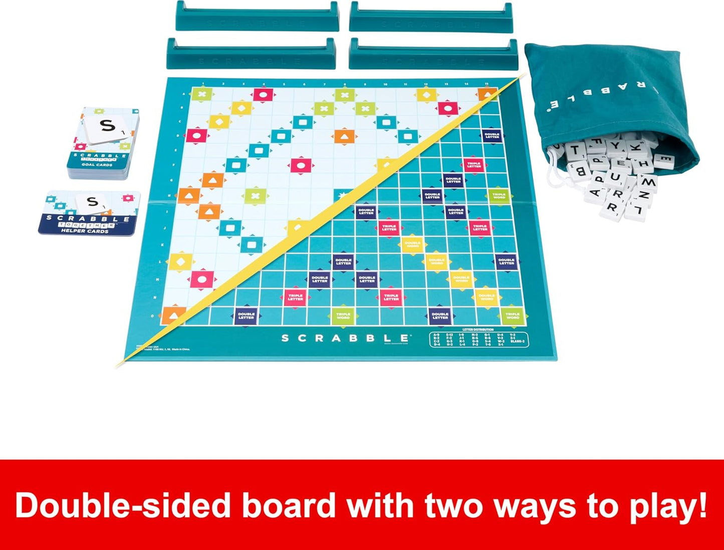 Mattel Games Scrabble Board Game, Family Word Game with Two Ways to Play, Includes 50 Goal Cards That Teach Scrabble Basics for 2-4 Players