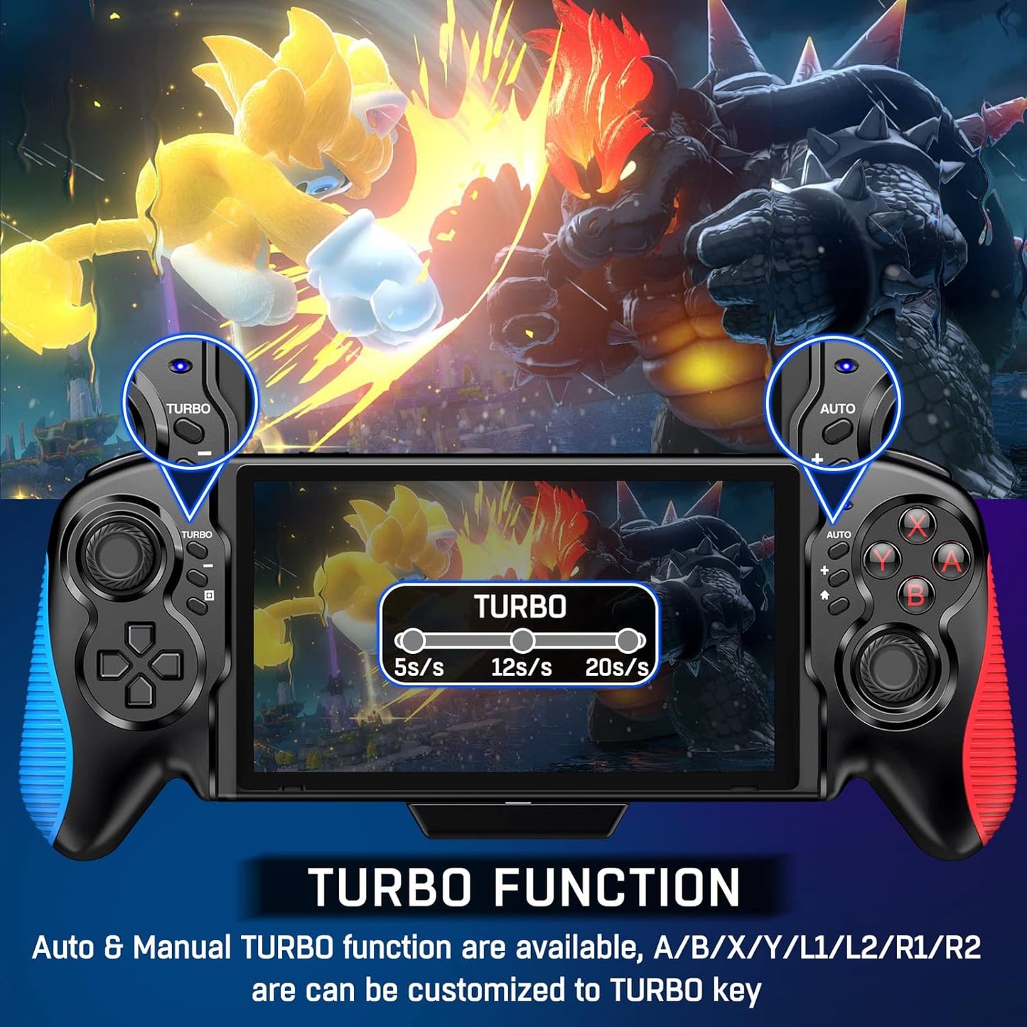 Gammeefy Switch Controller for Switch/Switch OLED, Hall Effect One-Piece Joypad Controller Replacement for Switch Pro Controller, Switch Remote with Turbo & Dual Motor Vibration