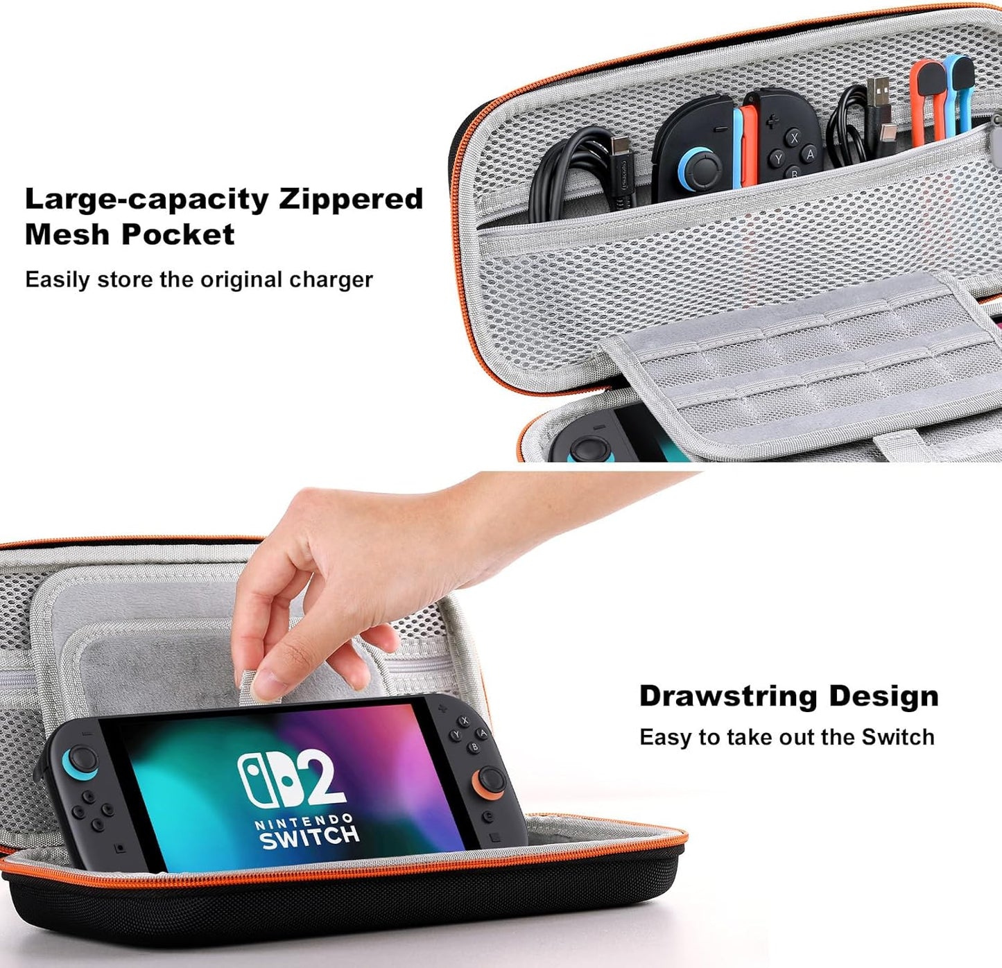 Lmcpa Carrying Case for Nintendo Switch 2 (2025) 7.9 Inch Console, Protective Hard Shell Portable Switch Travel Case, Durable Ballistic Nylon, Large Capacity, Accessories for Switch 2, Black