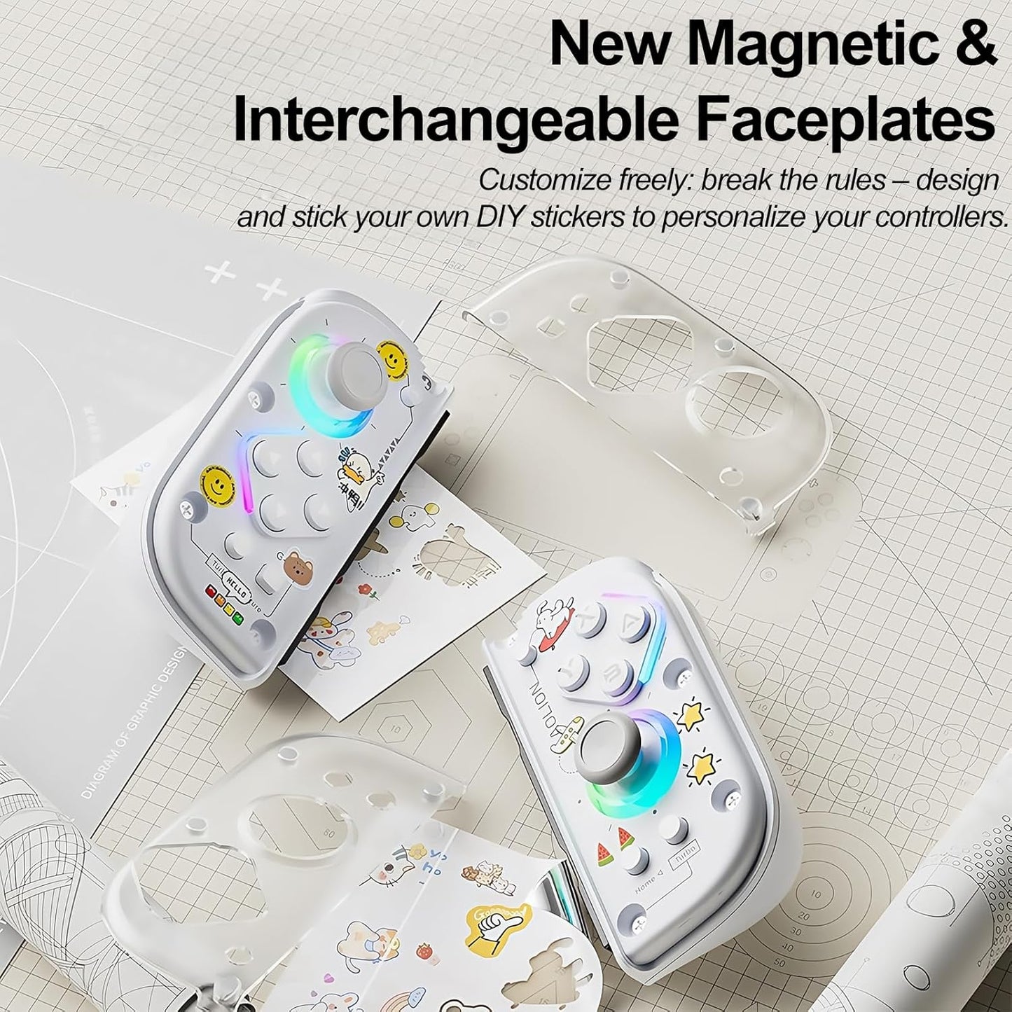 Smanettew Controllers Compatible with Nintendo Switch, Wireless L & R Controllers with Charging Grip, Featuring RGB Lighting, Hall Effect Joysticks, Turbo, Macro Programming, Vibration & 6-Axis Gyro