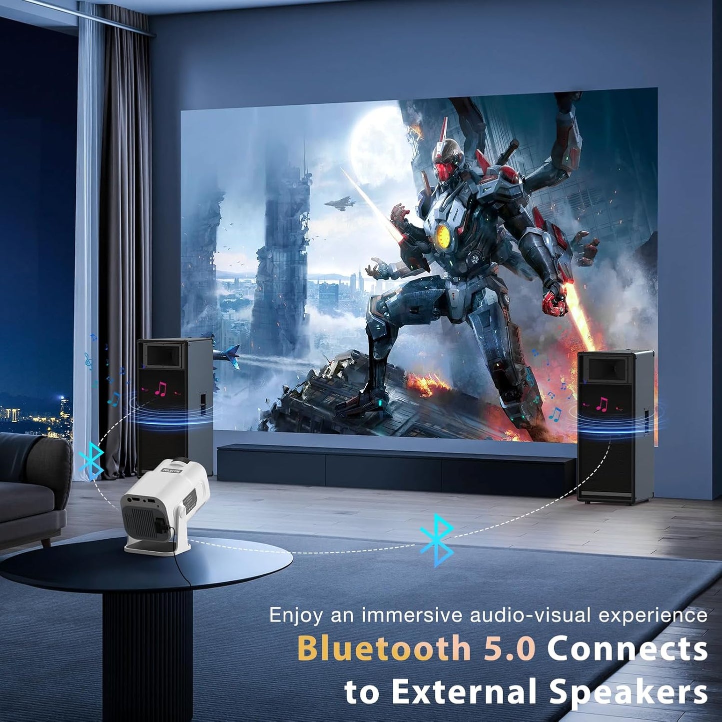 Mini Projector, Portable Projector Auto Keystone, Native 4K 1080P Smart Projector with WiFi 6, Bluetooth 5.0, Built-in Android 11.0, 10000 Lumens, Screen Adjustment, 180 Degree Rotation, White