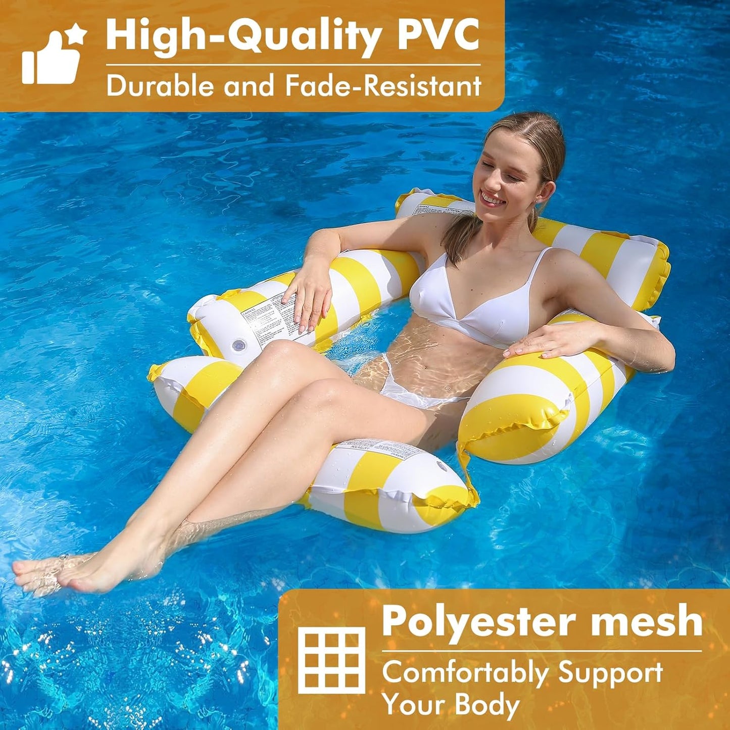 Inflatable Pool Float Chair Lounge for Adults and Kids Floating,Stripe Pattern Float Hammock for Pool Party Summer Water Fun