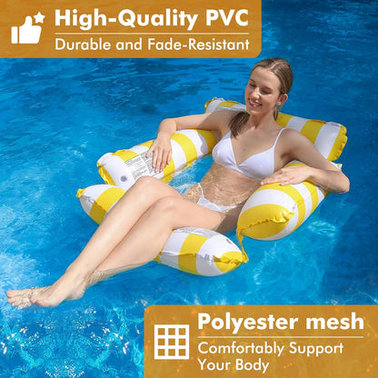 Inflatable Pool Float Chair Lounge for Adults and Kids Floating,Stripe Pattern Float Hammock for Pool Party Summer Water Fun