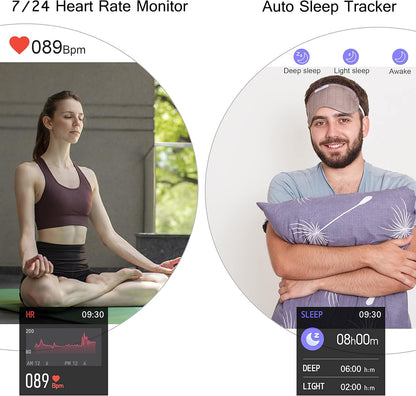 Smart Watch for Women Men, Popglory Smartwatch with Blood Pressure, Blood Oxygen, Sleep Monitor, Fitness Tracker with Heart Rate Tracking/Pedometer/Calories, Full Touch Fitness Watch for Android iOS