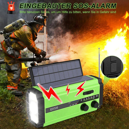 Solar Radio, AM/FM Crank Radio, Portable Emergency Radio with 5000 mAh Rechargeable Battery, 3 Modes LED Torch, LED Reading Lamp, SOS Alarm and Hand Crank Dynamo for Camping, Travel (Green)