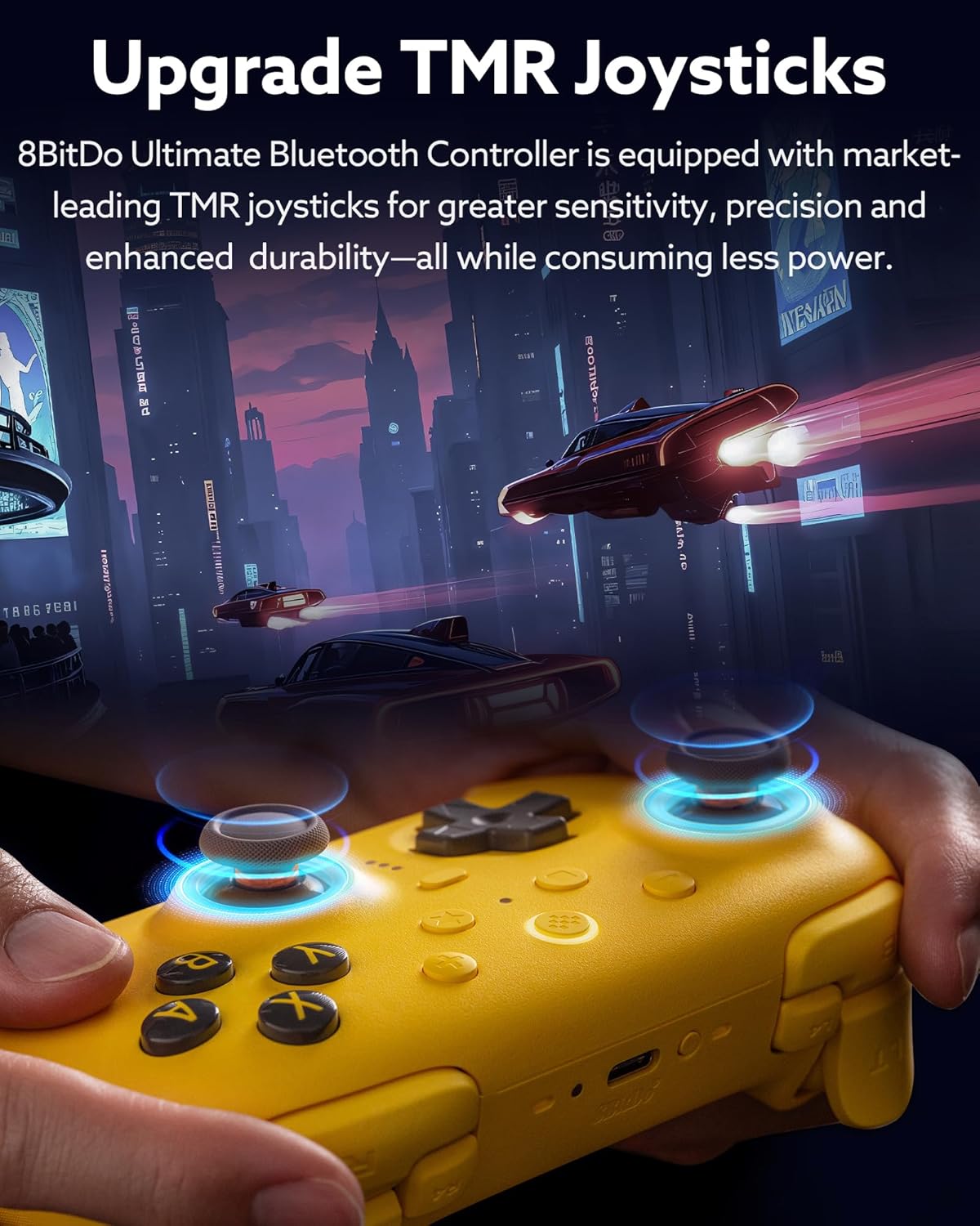 8Bitdo Ultimate 2 Bluetooth Controller (TMR Joystick Update), RGB Fire Ring, Switchable Hall Effect/Tactile Triggers, Vibration and Motion Control for Switch 2, Switch, Windows PC (Yellow)