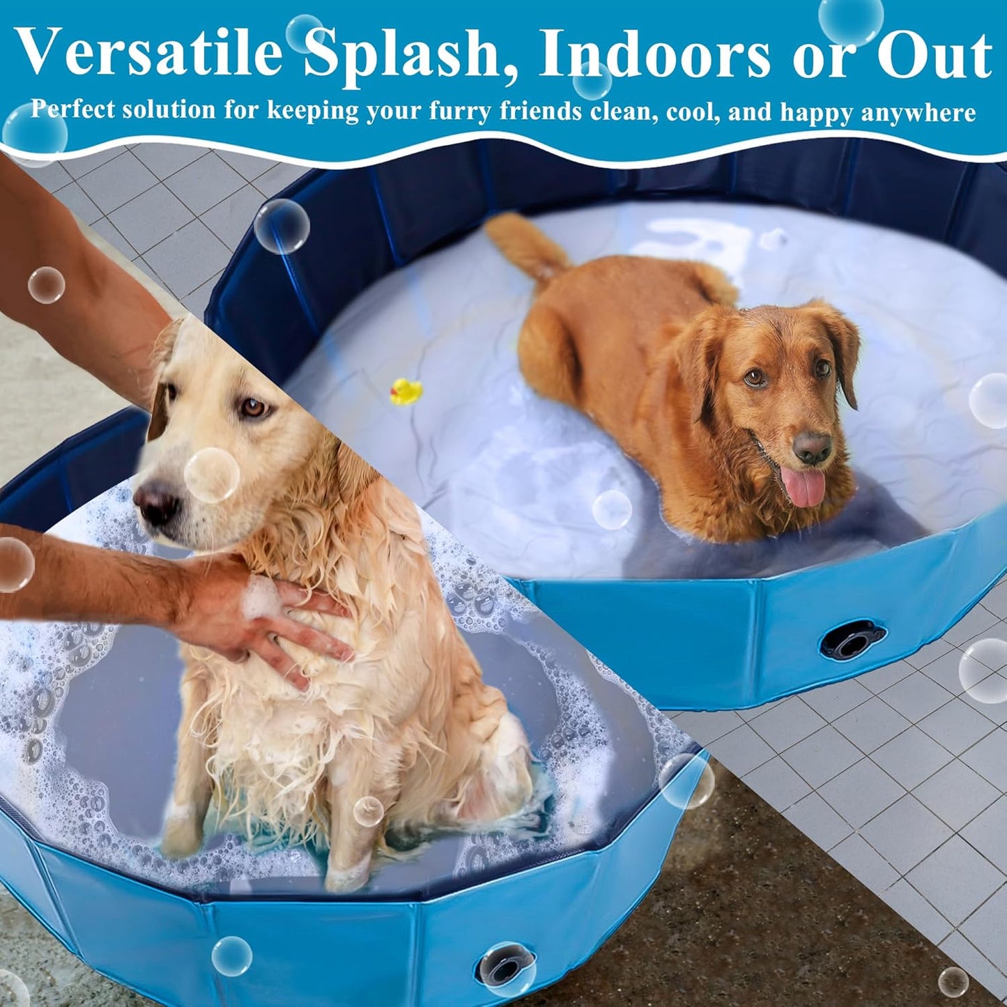 C Crystal Lemon Blue Foldable PVC Swimming Pool - Versatile Dog Pool, Kiddie Pool, Kids Pool, Baby Pool, and Toddler Pool – 31.5  x 7.87  Size Perfect for Indoor/Outdoor Use
