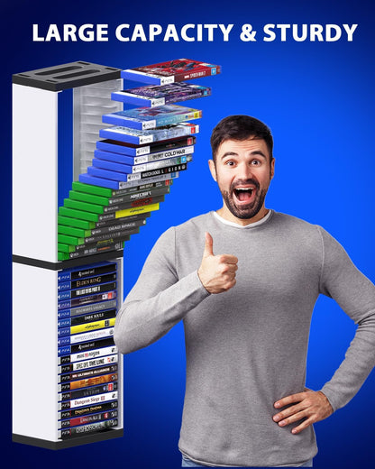 Nargos Video Game Storage Stand Tower for PS5/ PS4/ PS3/ Xbox Series S & X/Xbox one Game, Universal Game Disc Holder Vertical Blu Ray Case Organizer