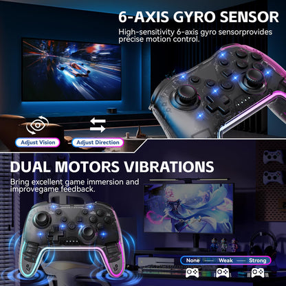 Wireless Gaming Controller Compatible with Switch, PC, iOS and Android, Ergonomic Gamepad, Responsive Buttons, Precision Joystick
