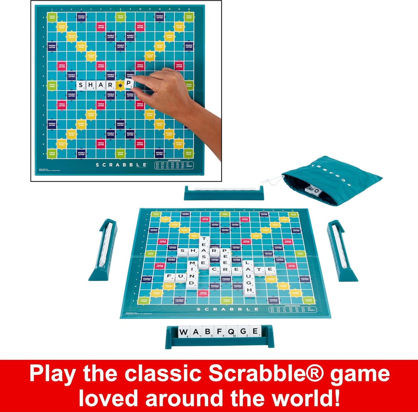 Mattel Games Scrabble Board Game, Family Word Game with Two Ways to Play, Includes 50 Goal Cards That Teach Scrabble Basics for 2-4 Players
