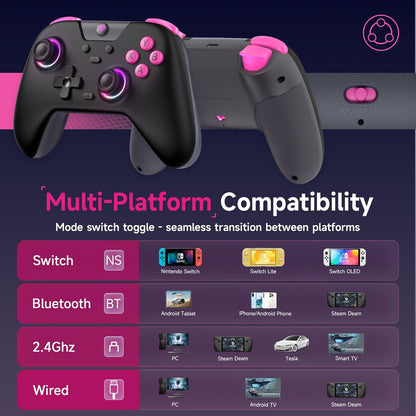 EasySMX X05 2.4g Wireless Gaming Controller for PC/Steam/iPhone/Android/Switch - Bluetooth Controller Gamepad with Hall Effect, RGB Lights and Turbo, Anti-Drift Controller