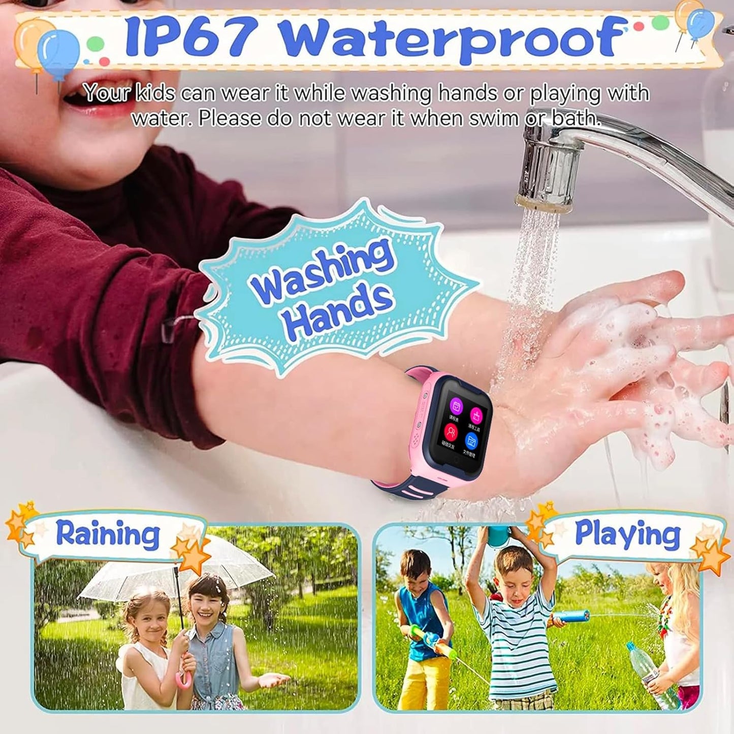 Kids 4G GPS Smart Watch, Waterproof Phone Smartwatch, Worldwide Real-time Tracking Video Phone Call Camera SOS Alarm Geo-Fence Touch Screen Pedometer Anti-Lost GPS Tracker Watch for Birthday Gift