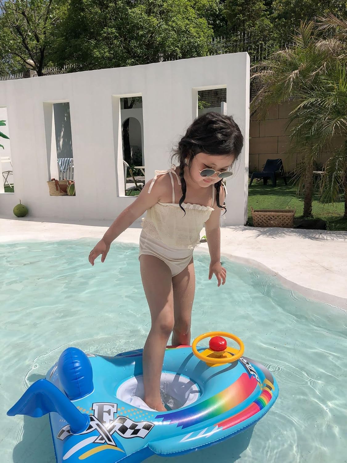 Cute Child Kids Inflatable Pool Float PVC Summer Swim Float Air Bed Lake Boat Swimming Floats with 2 Handles Surfing Raft Bodyboard Floating Mattress Seat Swim Ring for Girls Boys 1-5 Years