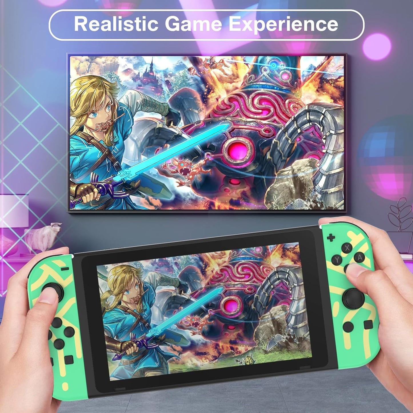 XXFFYM Upgraded Switch Controllers for Switch/Lite/OLED, Replacement for Switch Controller, Support Sports Dual Vibration/Wake-up/Motion Control/Screenshot, Green