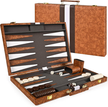 Backgammon Board Game Set-Premium Leather Case
