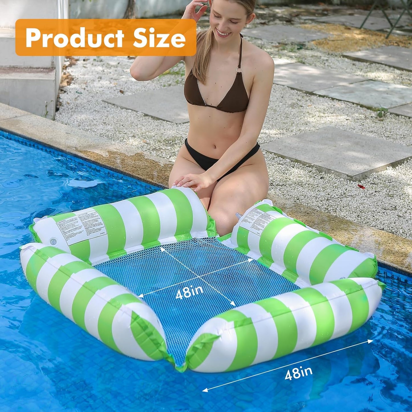 Inflatable Pool Float Chair Lounge for Adults and Kids Floating,Stripe Pattern Float Hammock for Pool Party Summer Water Fun